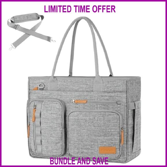 Large USB Charging Tote Bag with Laptop Sleeve for Work & Travel - Picture 2 of 8